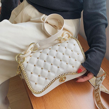 Lattice Rivet Square Underarm Bag Synthetic Leather Shoulder Bag 23*6*14CM Purse