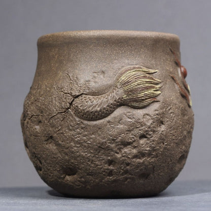7.5CM Dragon Cup Handmade Embossed 3D Tea Cup Tea Set Ceramic Single Cup Tea Cup
