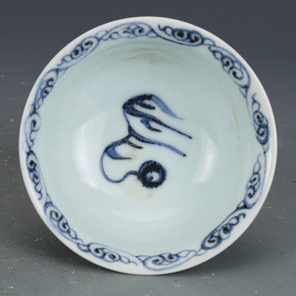 3.7" Chinese Yuan Blue-and-white Porcelain Luck Animal Dragon High Foot Cup
