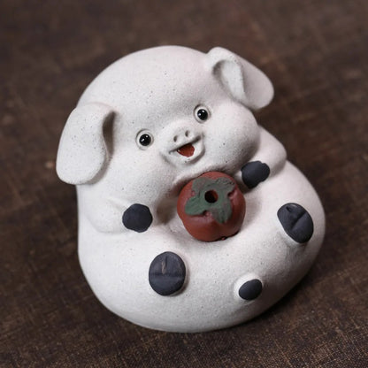 6.6cm Purple Clay Handcarvede Zodiac Pig Incense Holder Tea Pet Statue Ornament