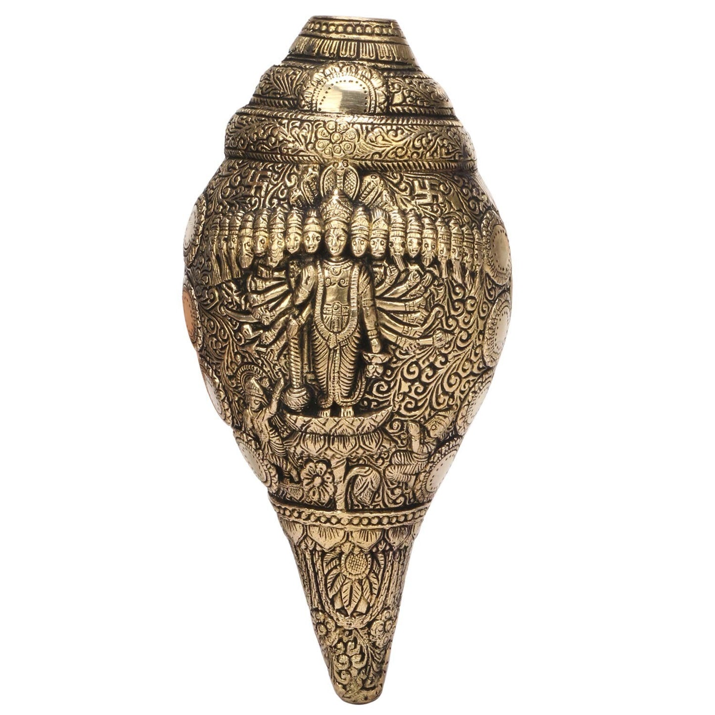 Hindu God Brass Lord Vishnu Carving Conch Shankh Wall Hanging Idol Figurine