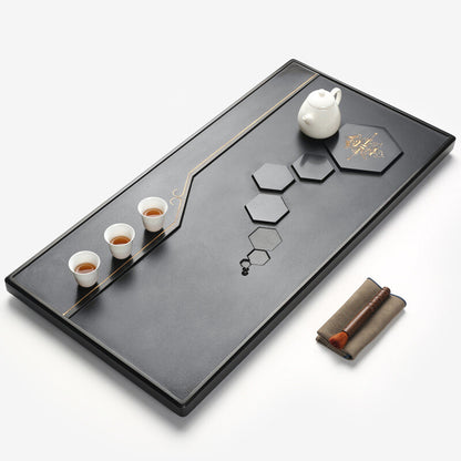 Rectangle Serving Tray Black Stone Tea Tray Weighted Tea Boat Water Draining New