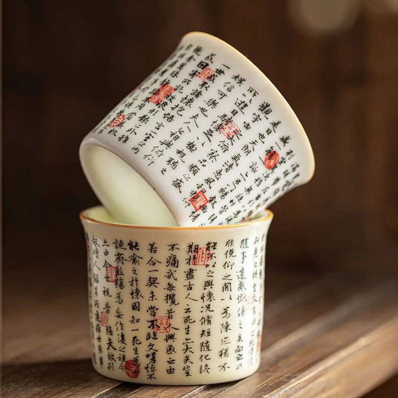 130ml Ceramic Ding Kiln Lanting Preface Calligraphy Tea Cup Household Master Cup