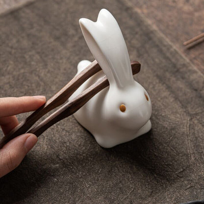 Lovely Rabbit Statue Porcelain Tea Pet Artware Mascot Ornament Handmade Animal