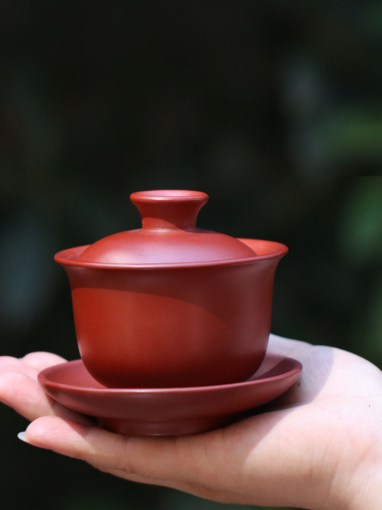 Real Yixing Zisha Gaiwan Dahongpao Clay Cup Bowl Cover The Bowl Tea Bowl & Mat