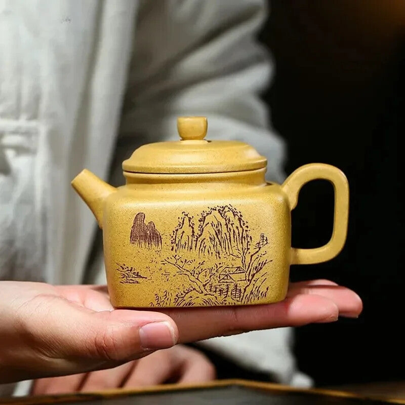 200ml Yixing Purple Clay Teapot Mud Square Filter Tea Pot High Zisha cup Kettle