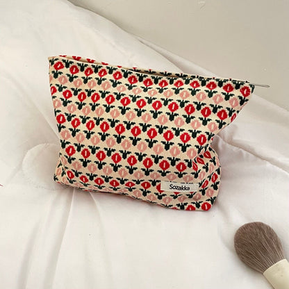 Fashion Corduroy Cosmetic Bag Retro Flower Print Travelling Beauty Storage Bags
