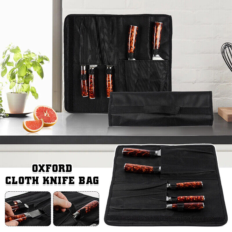 Chefs 5pcs Knife Storage Bag Black Oxford Knives Organizer Storage Roll Bags US