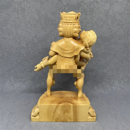 6" New Boxwood Tantra Buddhism Home Hevajra Yab-Yum Happy Love Buddha Statue