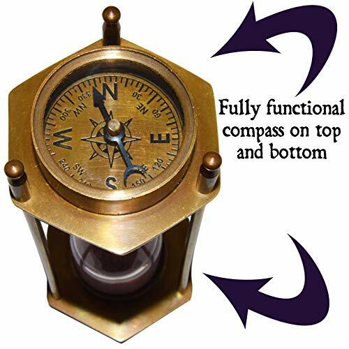 5.75" Brass Pirate Hourglass, Nautical Maritime Decoration with 2 Compasses
