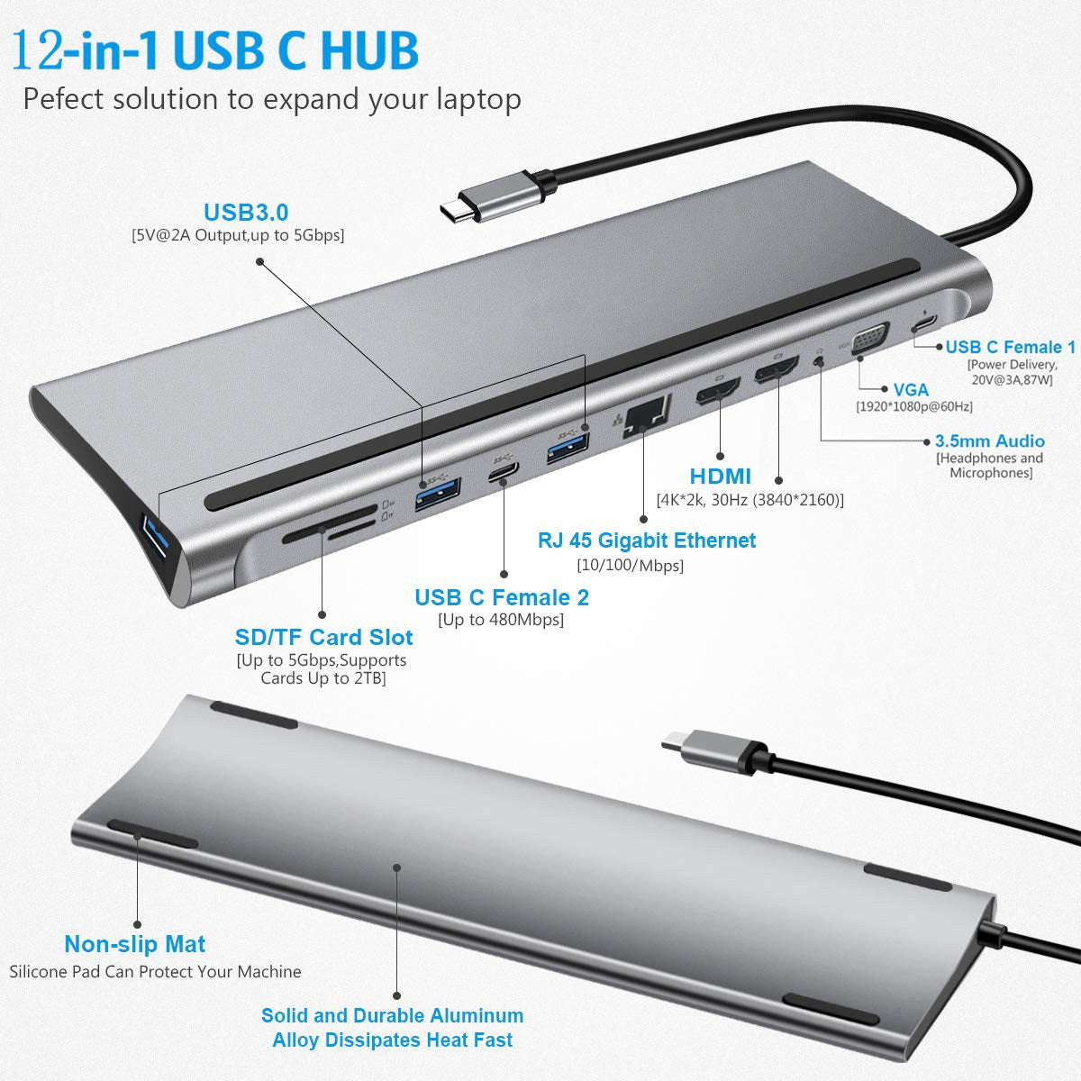 11-in-1 Type C Dock Hub USB C Laptop Docking Station Adapter For MacBook DELL HP