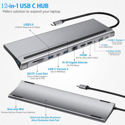 11-in-1 Type C Dock Hub USB C Laptop Docking Station Adapter For MacBook DELL HP