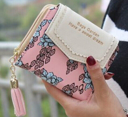 Lady Mini Handbag Leather Coin Purse Women Wallet Card Clamps Cash Clip Billfold