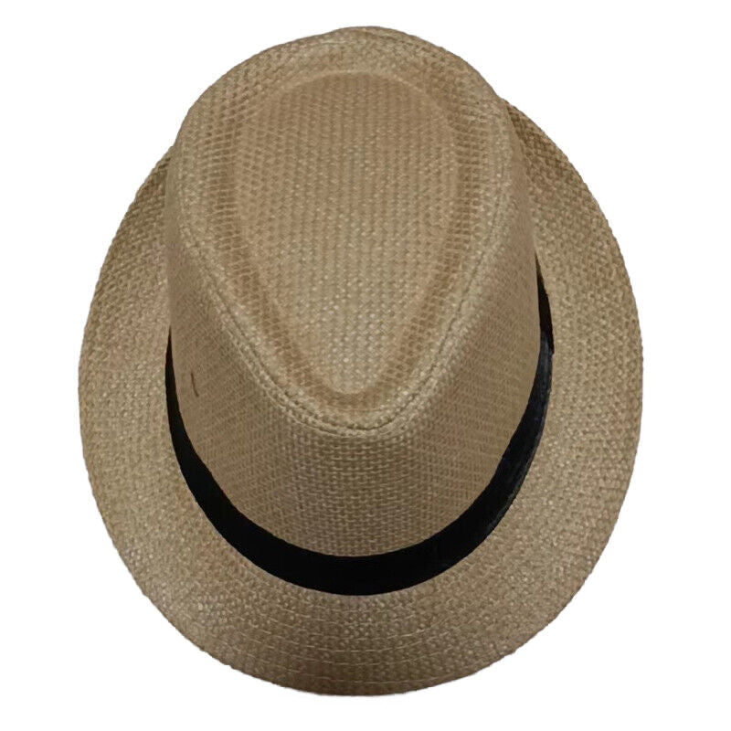 Men Women Straw Jazz Fedora Hat Trilby Cuban Sun Cap Panama Short Brim Summer*US