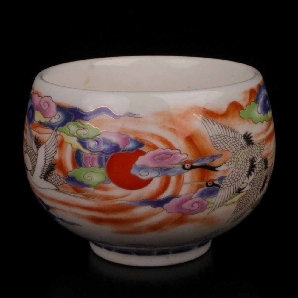 Old Chinese porcelain color Painted Crane Auspicious Cloud Pattern teacup