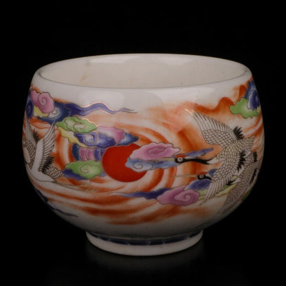 Old Chinese porcelain color Painted Crane Auspicious Cloud Pattern teacup