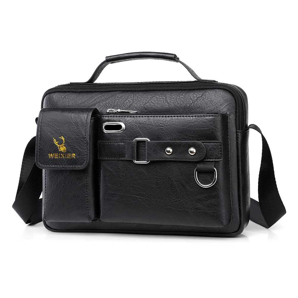 Men's Shoulder Messenger Bag PU Leather Handbag Business Crossbody Bag Briefcase