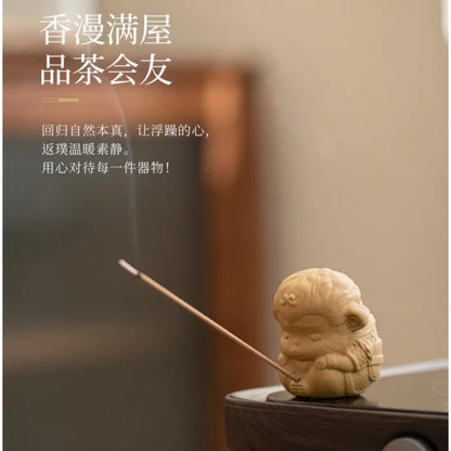Buddha Zen Monkey Incense Holder Tea Pet 5.5cm 2.2in Tea Tray Desktop Decor