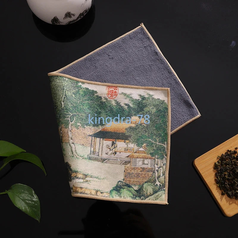 30*16cm Chinese Painted Thick Tea Towel Absorbent Tea Set Cup Mat Accessories