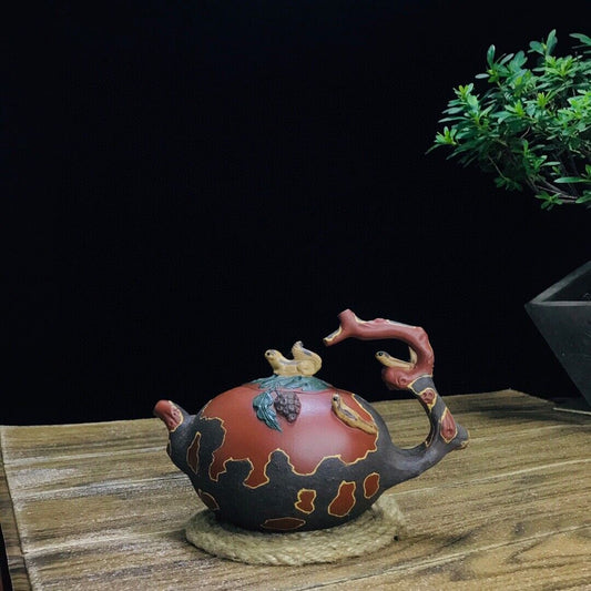 vintage chinese yixing purple clay teapot zisha ceremony carving Collectible art