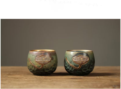 Embersceramic Ceramic Tea Cup Green Lotus Chinese Tea Cups