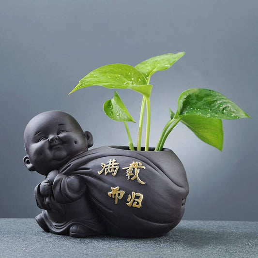1pc Purple Clay Tea Pet Buddha Statue Monk Figurine Flower Pot Decoration Tea
