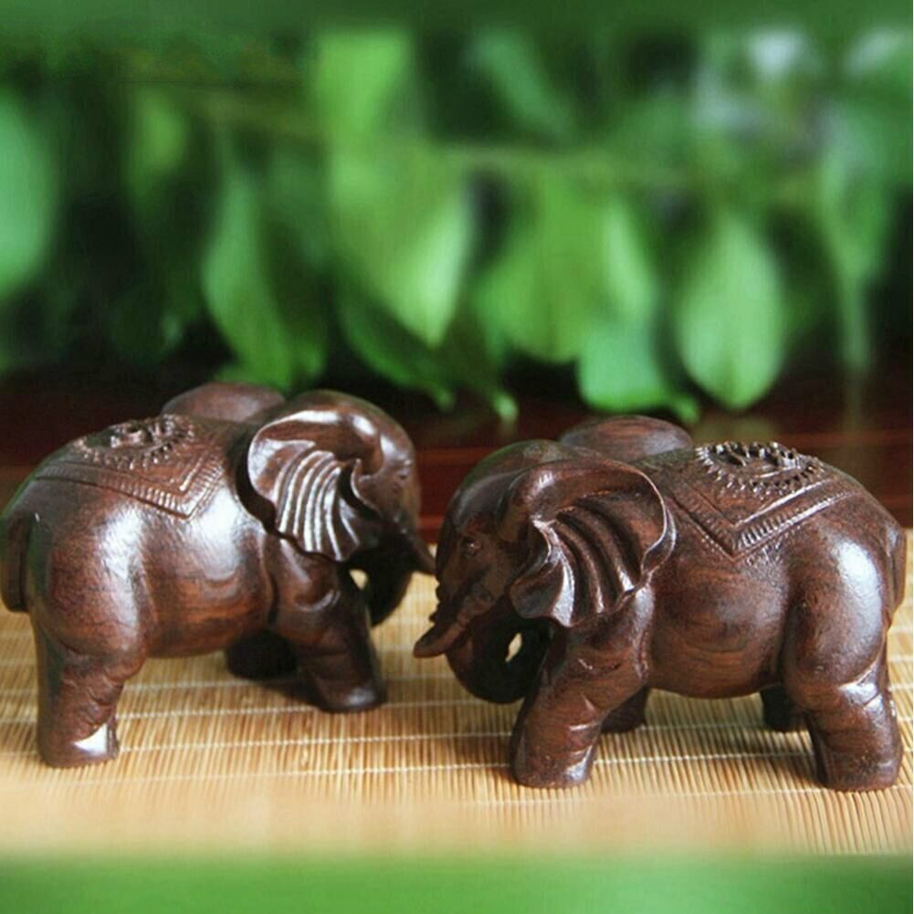 Wooden Animals Mini Statue Decorations Fortune Elephant Figurines Craft Carved