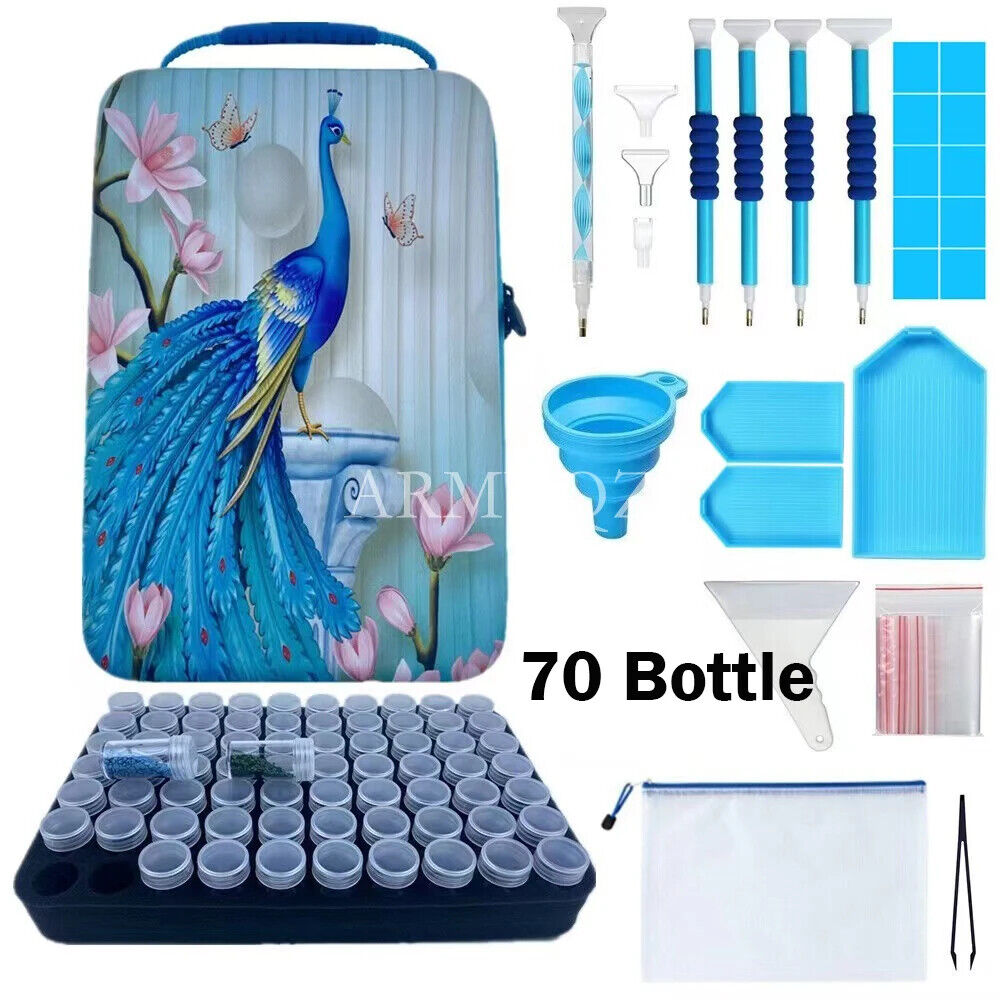 70 Bottles 5D Diy Diamond Painting Tools Box Storage Carry Case Beads HandBag