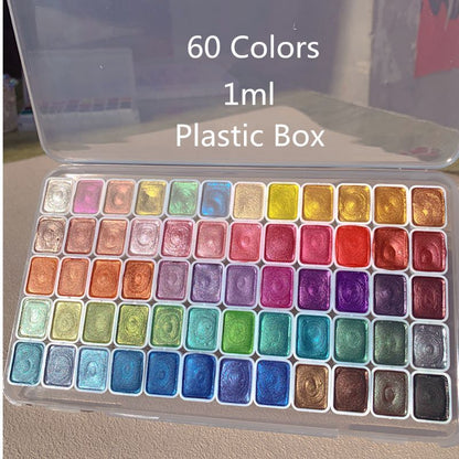 Watercolor Paints 2.3ml 60 Colors Panchromatic Preadolescent Glitter Set Tin Box