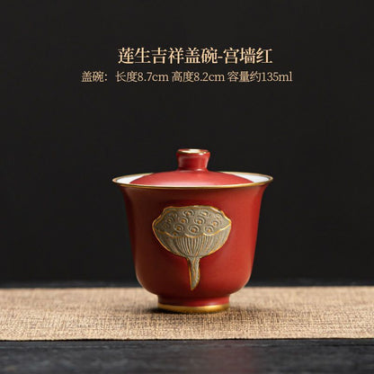 Chinese Style Coarse Pottery Covered Bowl Ceramic Retro Kung Fu Tea Set Tea Cup