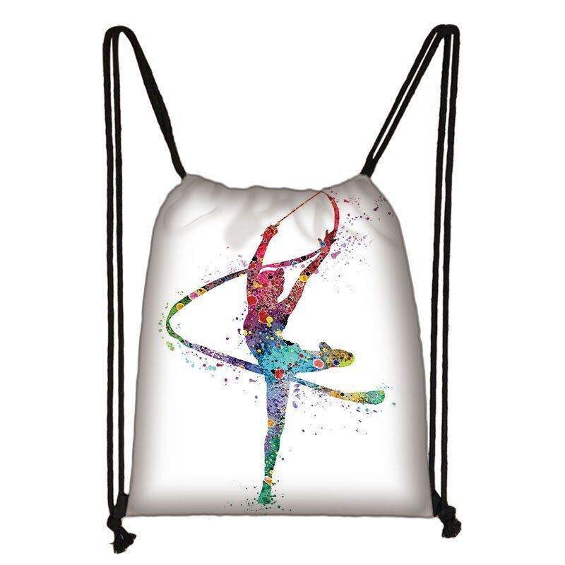 Watercolor Art Print Backpack Drawstring Bag Daypack Gymnast Storage Bag Travel