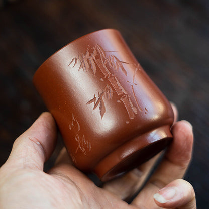 Chinese Tea Mug Real Yixing Zisha Dahongpao Clay Tea Cup Bamboo Carve Master Cup