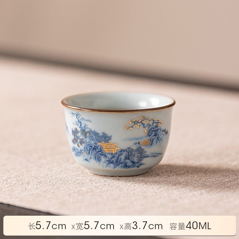 1pc Ru Kiln Tea Cup Household Ceramic Tea Cup Tea Drinking Kung Fu Tea Set