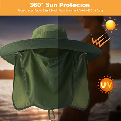 Wide Brim Sun Hat Men Women Breathable Bucket Cap Summer Fishing UV Protection