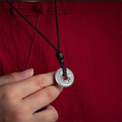 Pure Silver Handcarved Six-Character Mantra Pendant Amulet Necklace Jewelry