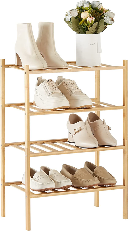 4 Tier Narrow Shoe Rack for Entryway Organizer Storage Bamboo Free Standing