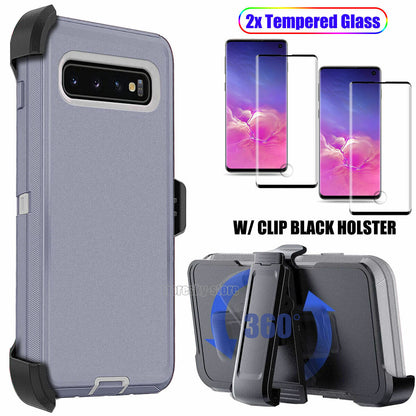 For Samsung Galaxy S10/+/S10e Case, Clip Holster Cover, Tempered Glass Protector