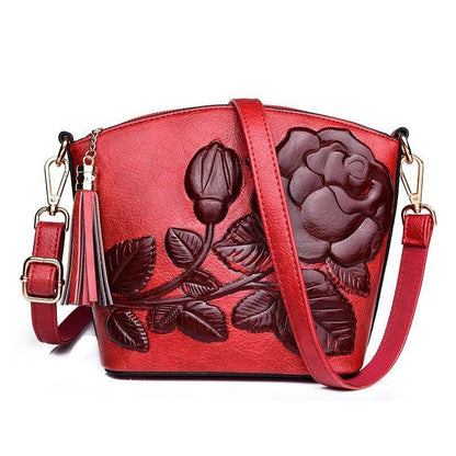 Messenger Leather Shoulder Bag Crossbody Vintage Purse Embossed Tassel Shell Bag