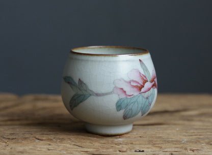 90cc中国宋代古董大师茶杯ruyao牡丹陶瓷杯-