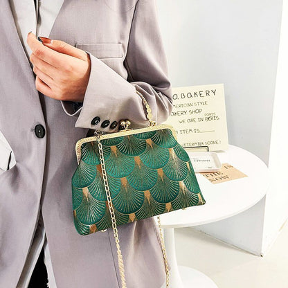 Vintage Green Fashion Bags Shell Lock Tote Handbags Purses 120 CM Chain Strap