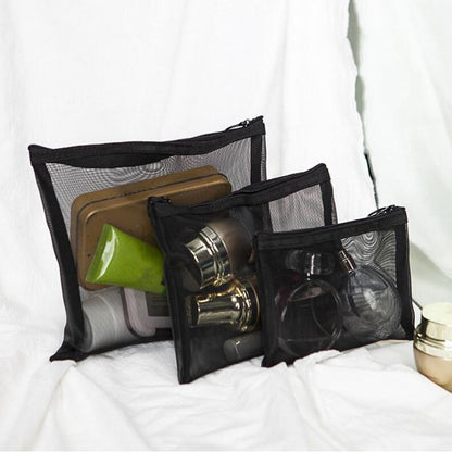 1pc Cosmetic Bag Transparent Mesh Zipper Organizer Small/BigBlack Toiletry Bags