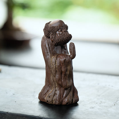 Buddhism Dharma Tea Pet Statue Chinese Yixing Zisha Pottery Purple Clay