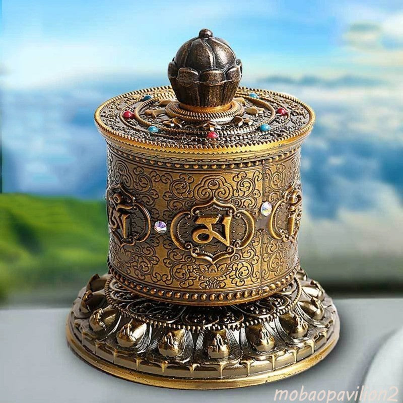 10cm Alloy Handcarved Prayer Wheel Rotating Scripture Tube Ornament Collectible