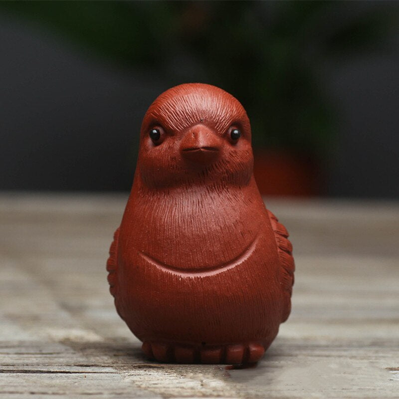 Chinese Purple Clay Tea Pet Luck Bird Statue Art Ornaments Animal Tea Figurine