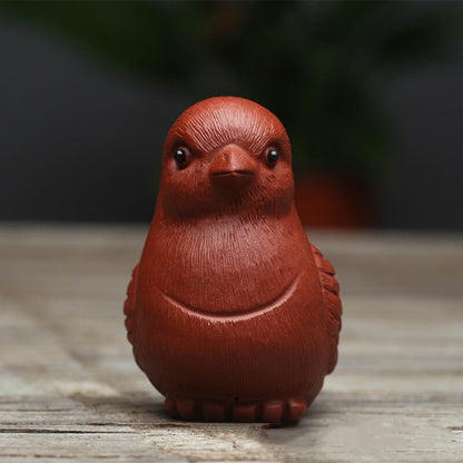 Chinese Purple Clay Tea Pet Luck Bird Statue Art Ornaments Animal Tea Figurine