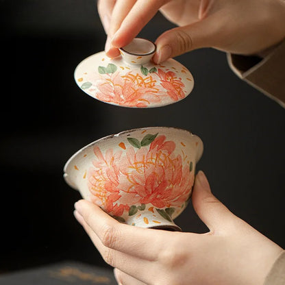120ml Ceramic Handpainted Peony Gaiwan Tea Tureen Tea Making Cover Bowl Teaware