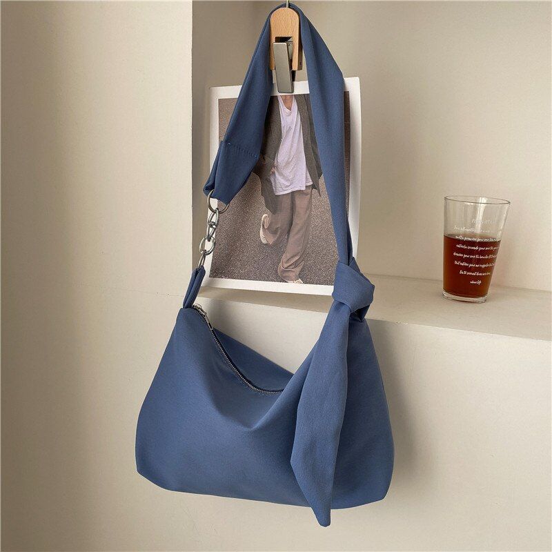Black Crossbody Bags Handbag Solid Chain Knotted Straps Messenger Shoulder Bags