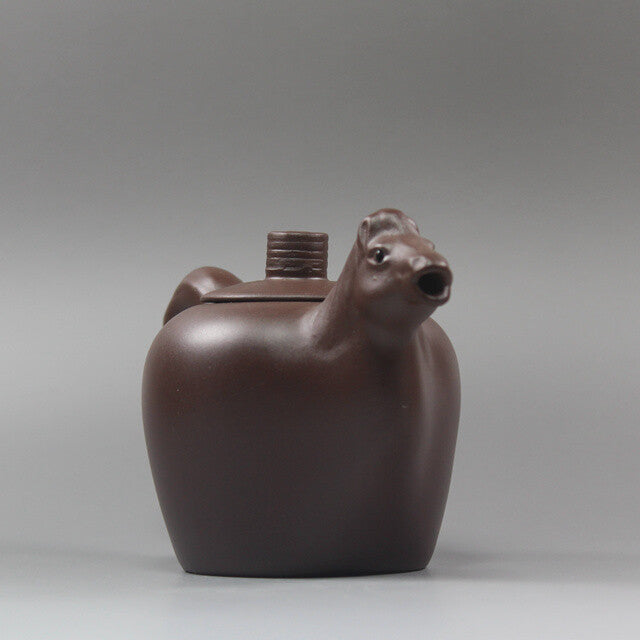 5.5“China Yixing Zisha Pottery Purple Clay Handmade Zodiac Animal Horse Teapot