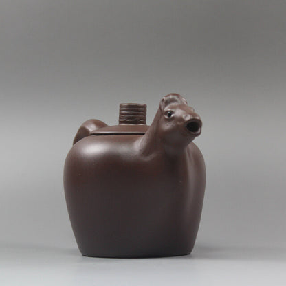 5.5“China Yixing Zisha Pottery Purple Clay Handmade Zodiac Animal Horse Teapot
