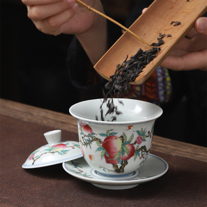 Porcelain Gaiwan Under Glaze Handpainted Tureen Ceramic Covered Bowl Saucer Lid